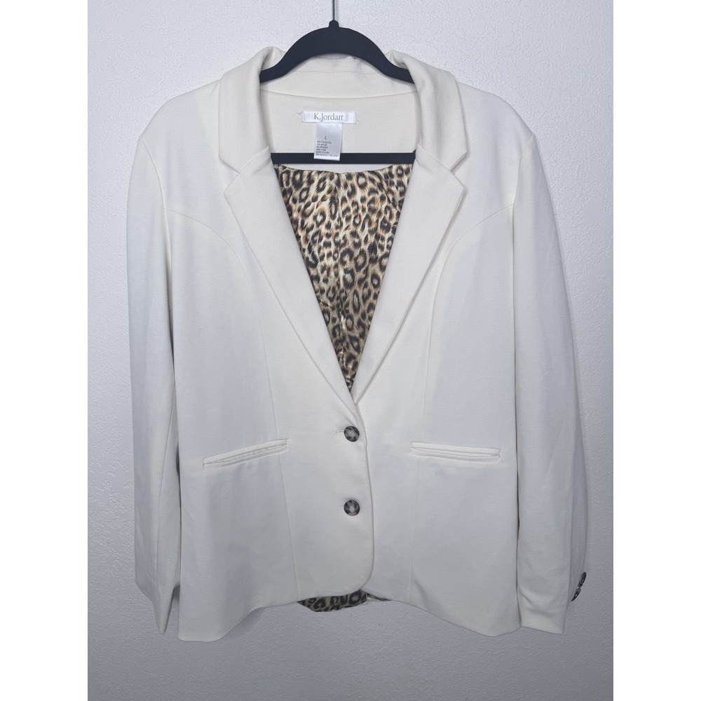 K Jorden Blazer Jacket Womens Size L White‎ Lined Career Office
